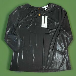 NWT Nine West Shimmery Black Women's Keyhole Top